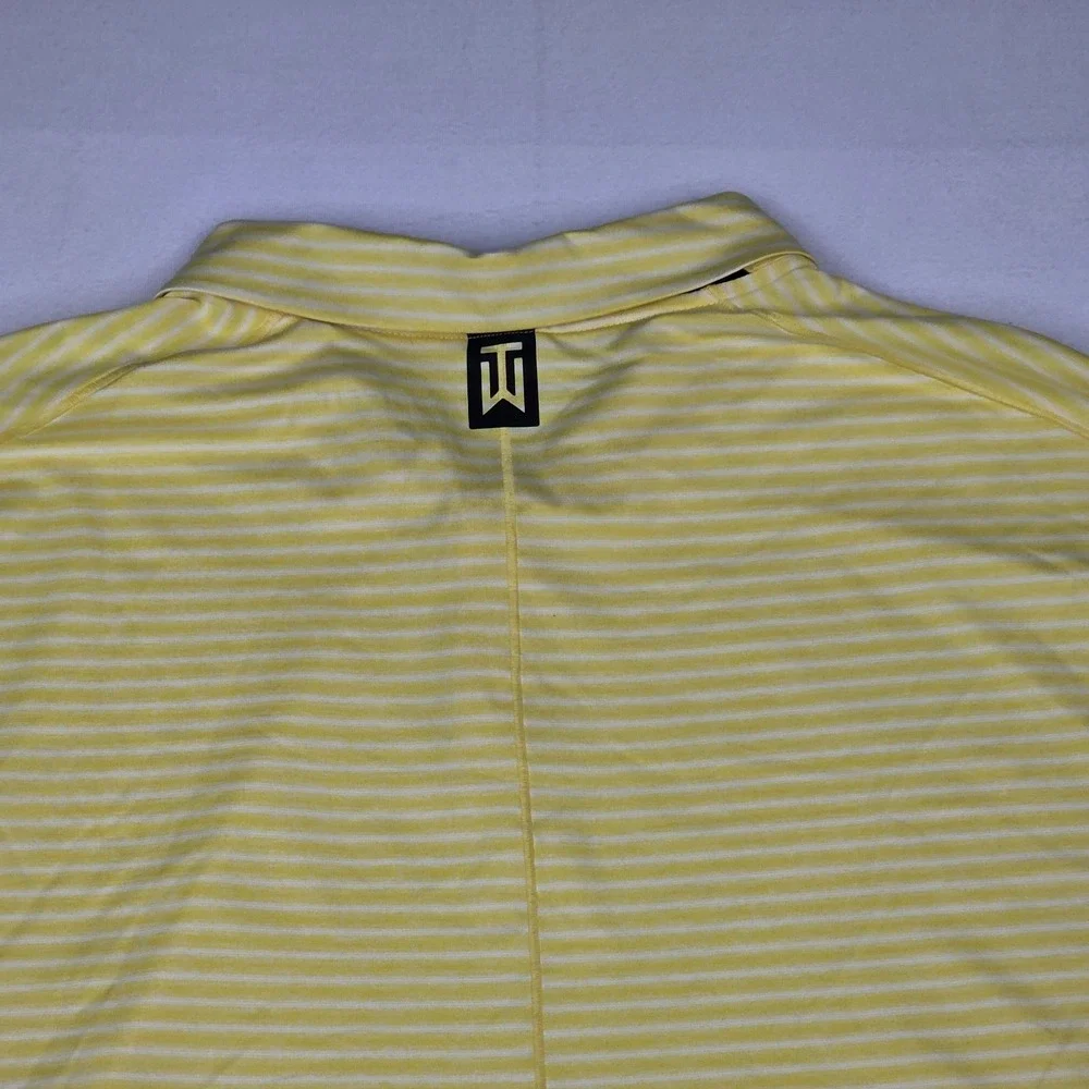 Nike Tiger Woods Polo Shirt Mens XXL Yellow Striped‎ Dri-FIT Golf Performance